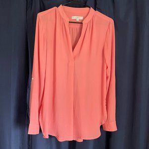 Loft Long-Sleeve Coral Blouse, Small
